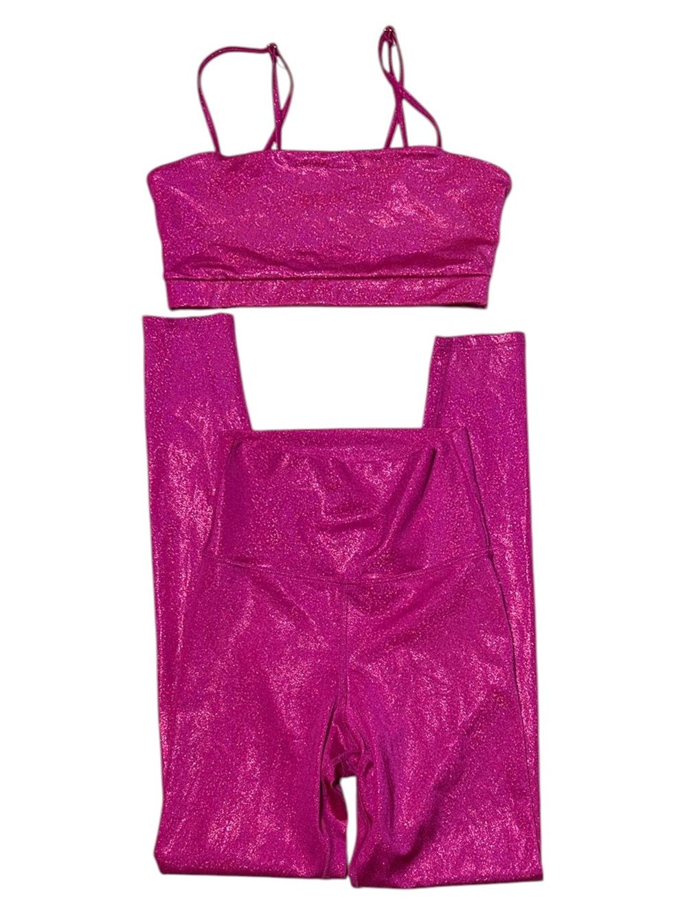 Beach Riot X Revolve Set Neon Pink Hologram Shine Legging Izzy Sports Bra S